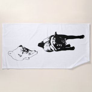 Serviette De Plage Foulées Ensoleillées, Chiens Noirs et Blancs
