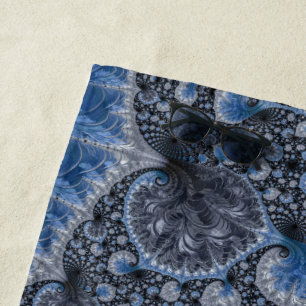 Serviette De Plage Fractale abstraite noire bleue