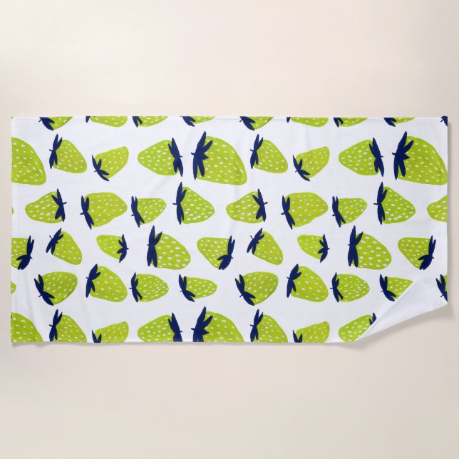 Serviette De Plage Fraises d'été bio néon vert (Devant)