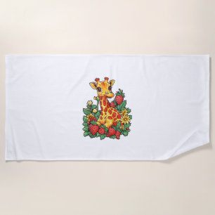 Serviette De Plage Fraises et fleurs de girafe Gira mignonne graphiqu