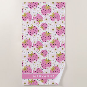 Serviette De Plage Fraises roses Nom personnalisé