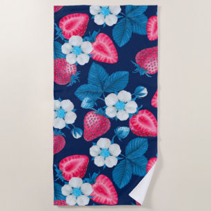 Serviette De Plage Fraises roses sur bleu