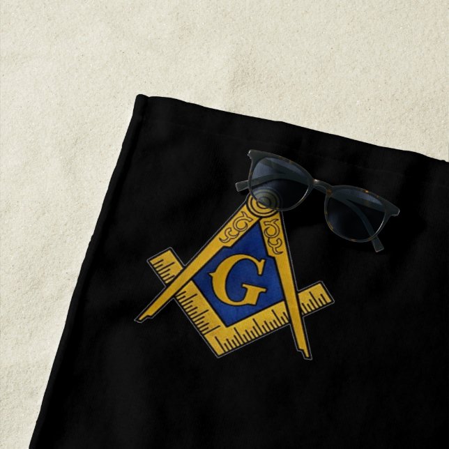 Serviette De Plage Freemason Carré et Compass Masonic Noir (En situation)