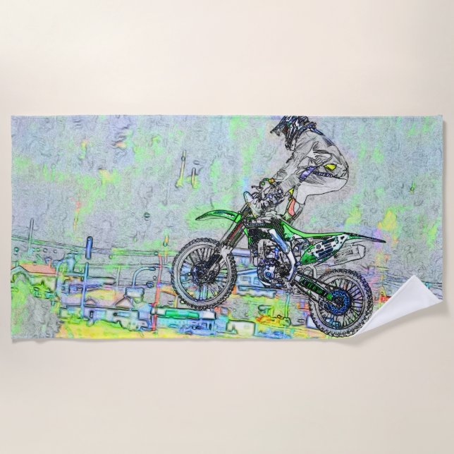 Serviette De Plage Freestyle Stuntman - Motocross Rider Beach Towne (Devant)