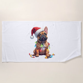Serviette De Plage French Bulldog Xmas Lighting Santa French Bulldog 