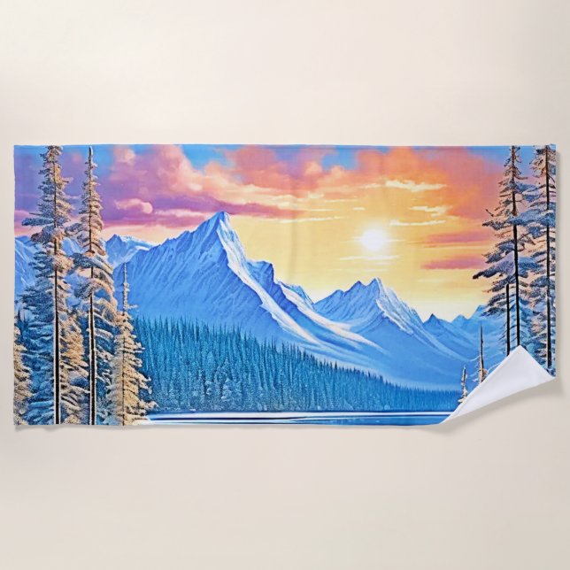 Serviette De Plage Froid Lake Sunset Art (Devant)