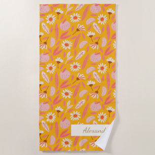 Serviette De Plage Fruit botanique Abstrait Boho moderne Nom jaune