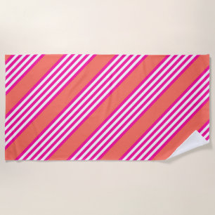 Serviette De Plage Fuchsia et corail vivant cinq bandes motif
