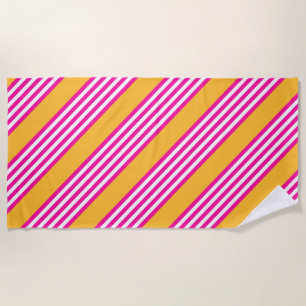 Serviette De Plage Fuchsia et jaune cinq bandes motif
