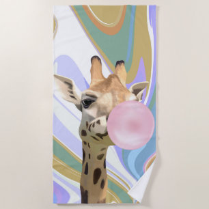 Serviette De Plage Fun Bubblegum soufflant Giraffe Liquide Swirl Bleu