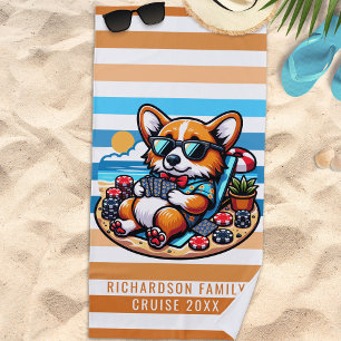 Serviette De Plage Fun Corgi Dog Poker Joueur été famille vacances