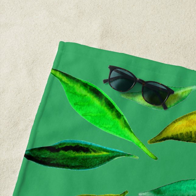 Serviette De Plage Funky écovert feuille style plage d'art (En situation)