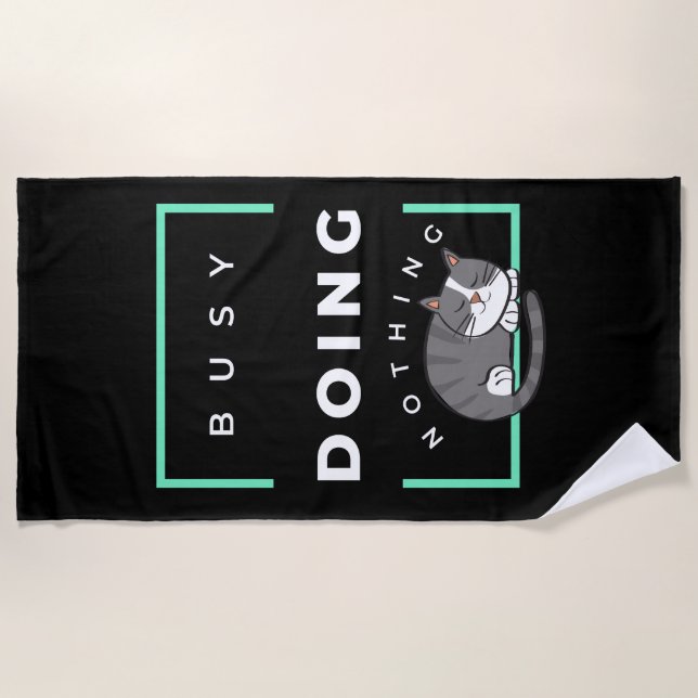 SERVIETTE DE PLAGE FUNNY CHAT BUSY NE FAIT RIEN (Devant)
