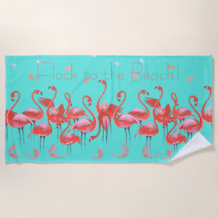Serviette De Plage Funny Flamants roses roses qui affluent vers la pl