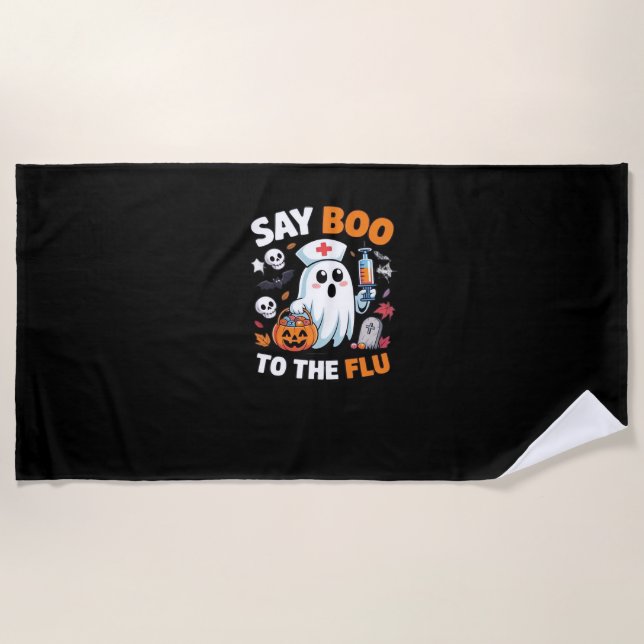 Serviette De Plage Funny Halloween Nurse Ghost T-Shirt - "Dites Boo à (Devant)