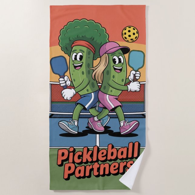 Serviette De Plage Funny Pickleball Pickleball Partenaires Mascot Bea (Devant)