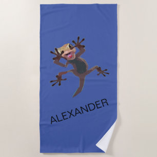 Serviette De Plage Funny Startled Gecko Lizard Blue Nom personnalisé