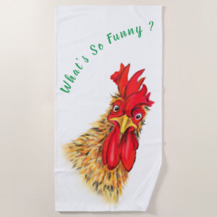 Serviette De Plage Funny Surpris Curious Rooster - Ce qui est si drôl