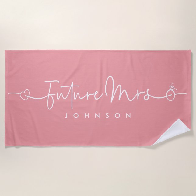 Serviette De Plage Futur Anneau Cardiaque Mme Script Mariage personna (Devant)