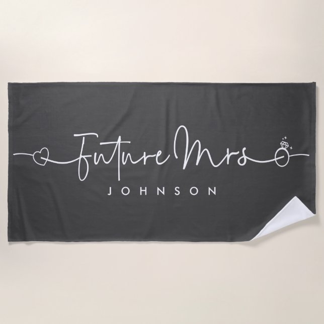 Serviette De Plage Futur Anneau Cardiaque Mme Script Mariage personna (Devant)