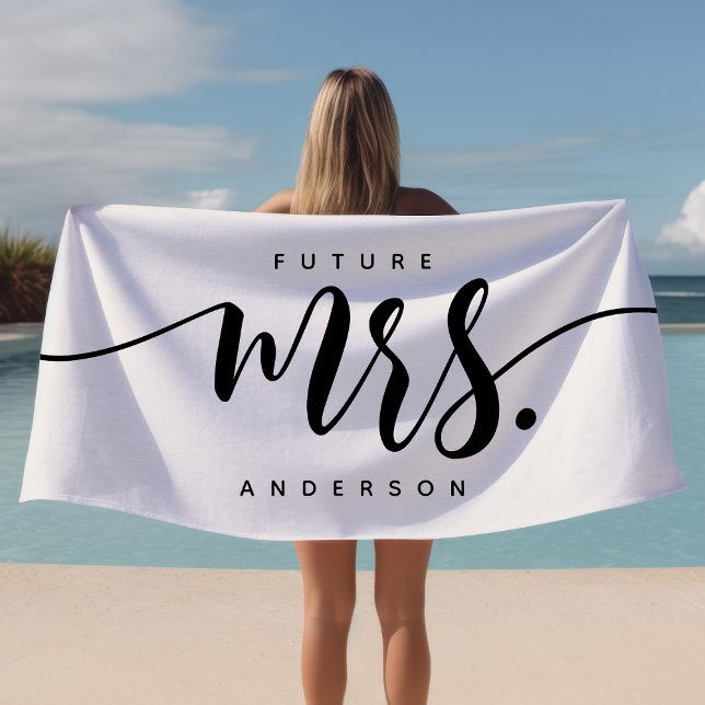 Serviette De Plage Futur Mme Black Et White Nouvelle Mariée Personnal (Créateur téléchargé)