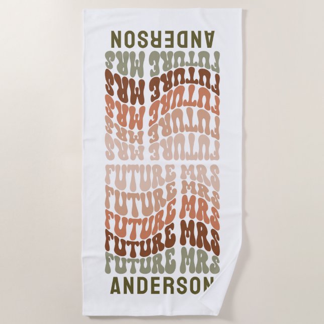 Serviette De Plage Futur Mme terracotta sauge vert rétro 60's simple (Devant)