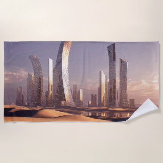 Serviette De Plage Futuristic Surreal Skyscrapers In Desert Landscape