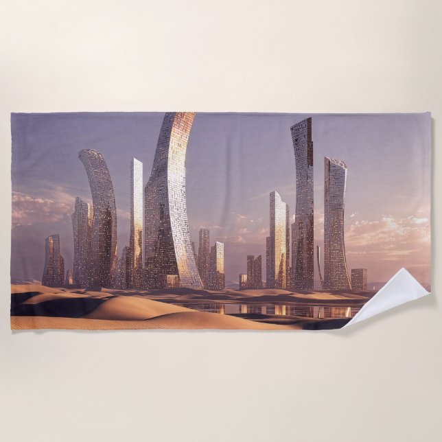 Serviette De Plage Futuristic Surreal Skyscrapers In Desert Landscape (Devant)