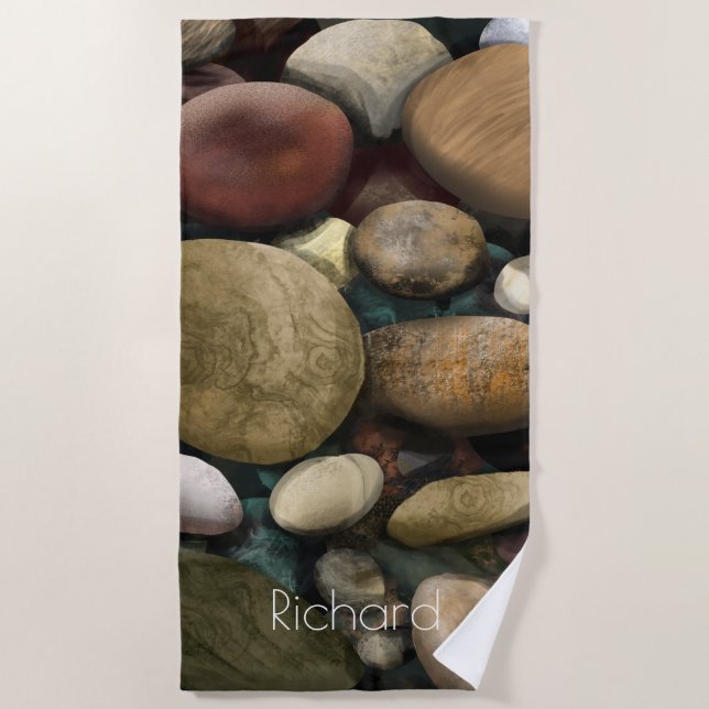 Serviette De Plage Galets et nom (Devant)
