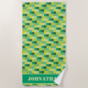 Serviette De Plage Gamer vert de motif de Pixelated   personnalisé