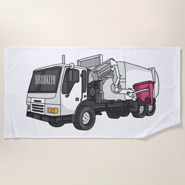 Serviette De Plage Garbage truck cartoon illustration (Devant)