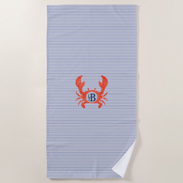 Serviette De Plage Garçons Aquarelle Crabe Monogramme Cercle T-shirt (Devant)