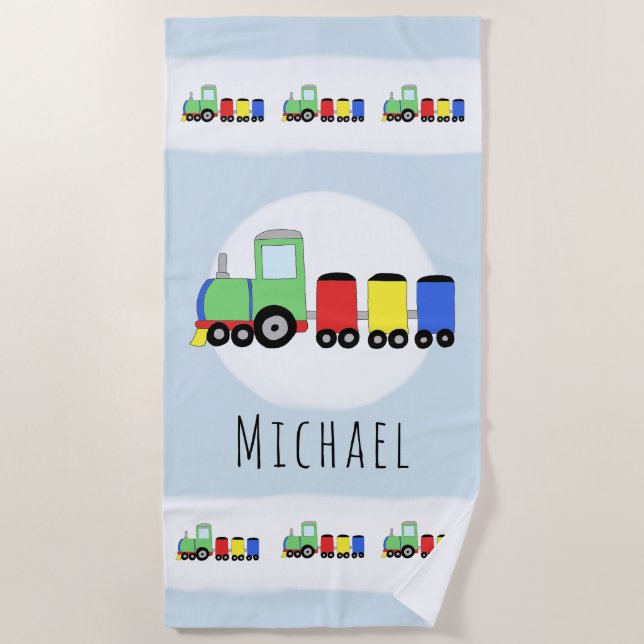 Serviette De Plage Garçons Bleu Joli Train Enfants (Devant)