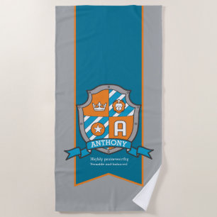 Serviette De Plage Garçons bouclier gris Anthony lettre Un nom servie