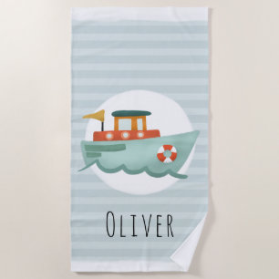 Serviette De Plage Garçons Cute and Modern Blue Boat Kids
