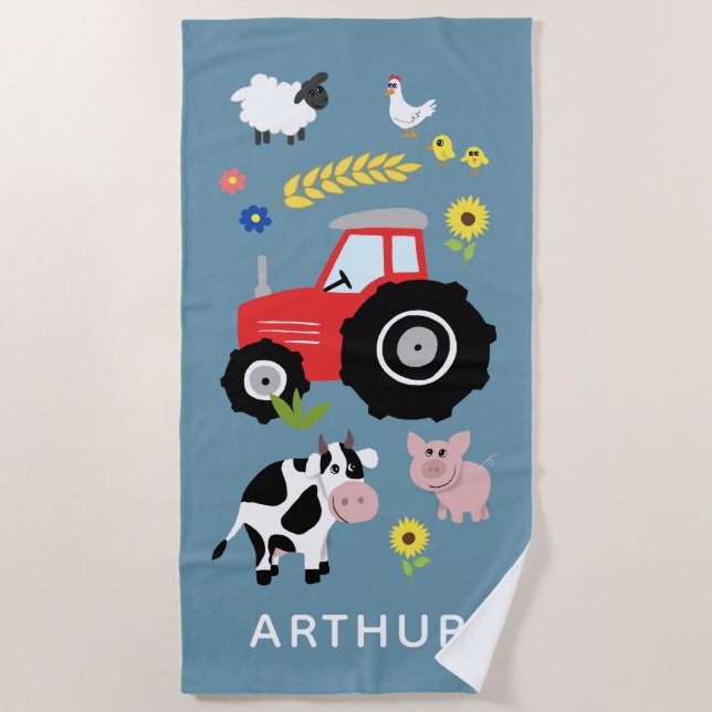 Serviette De Plage Garçons Joli et moderne tracteur agricole Enfants (Devant)