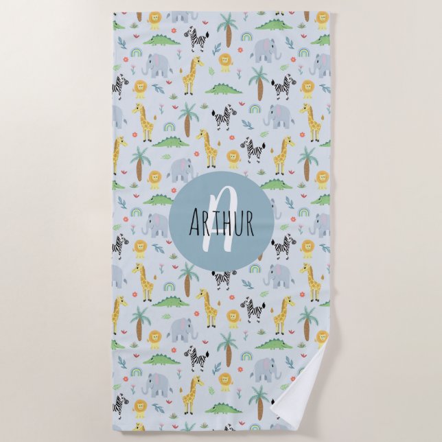 Serviette De Plage Garçons Jote Jungle Safari Animaux Zebra Enfants (Devant)
