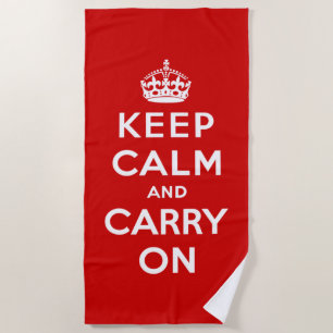 Serviette De Plage Gardez le calme et continuez (conception rouge)