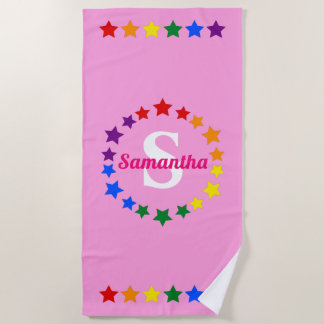 Serviette De Plage Gay pride LGBT contemporain Stars Monogramme & Nom