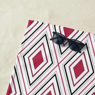 Serviette De Plage Géométrie de diamant rouge noir et blanc