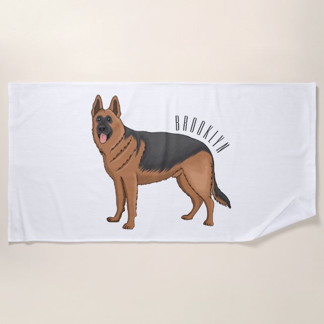Serviette De Plage German shepherd dog cartoon illustration  (Devant)