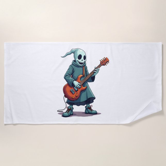 Serviette De Plage Ghost Jouer Guitare - Musique Éffrayante Halloween (Devant)