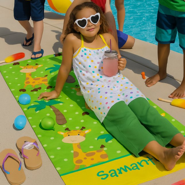 Serviette De Plage Giraffe Adventure avec Palmiers (Créateur téléchargé)