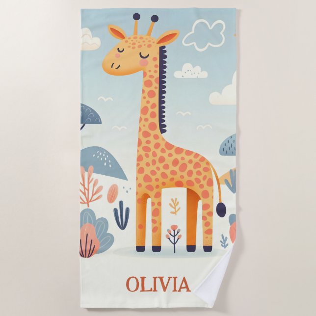 Serviette De Plage Giraffe de croustilles à la savane (Devant)