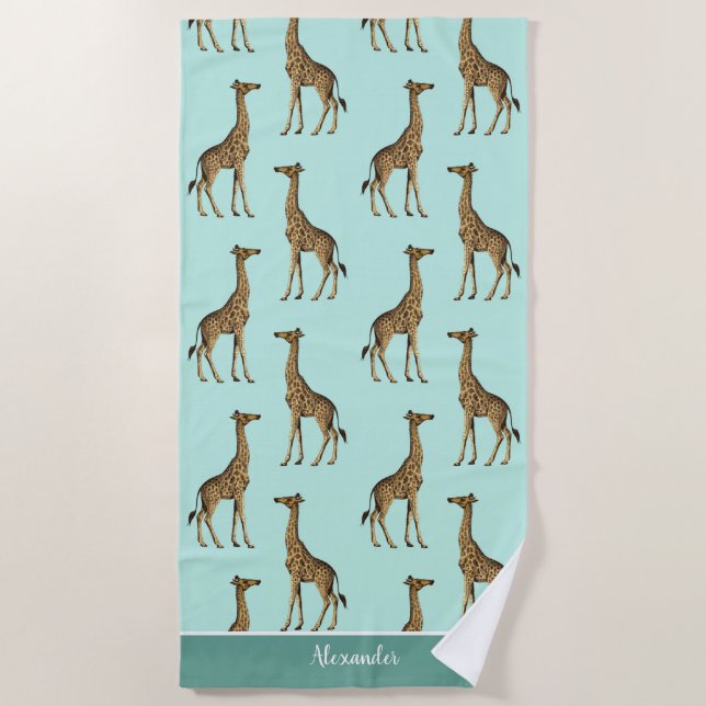 Serviette De Plage Giraffes africaines Turquoises et Brown (Devant)