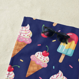 Serviette De Plage Glace, sucettes et motif cerises