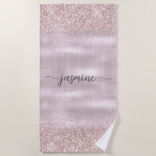 Serviette De Plage Glam Rose Gold Parties scintillant Monogramme Nom