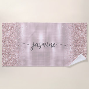 Serviette De Plage Glam Rose Gold Parties scintillant Monogramme Nom