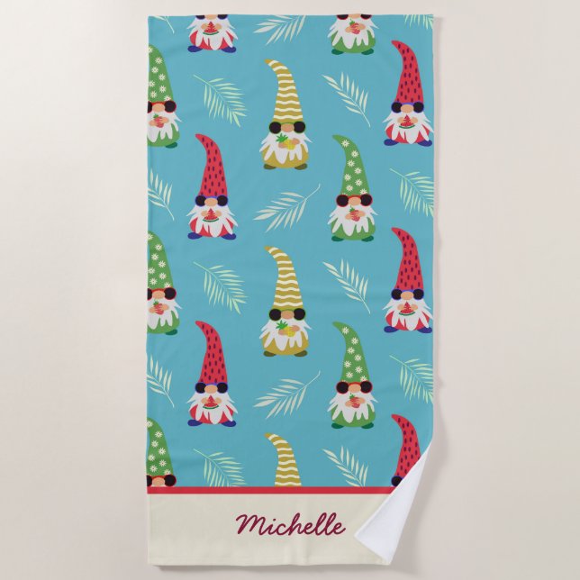 Serviette De Plage Gnomes d'été tenant des fruits motif personnalisé  (Devant)