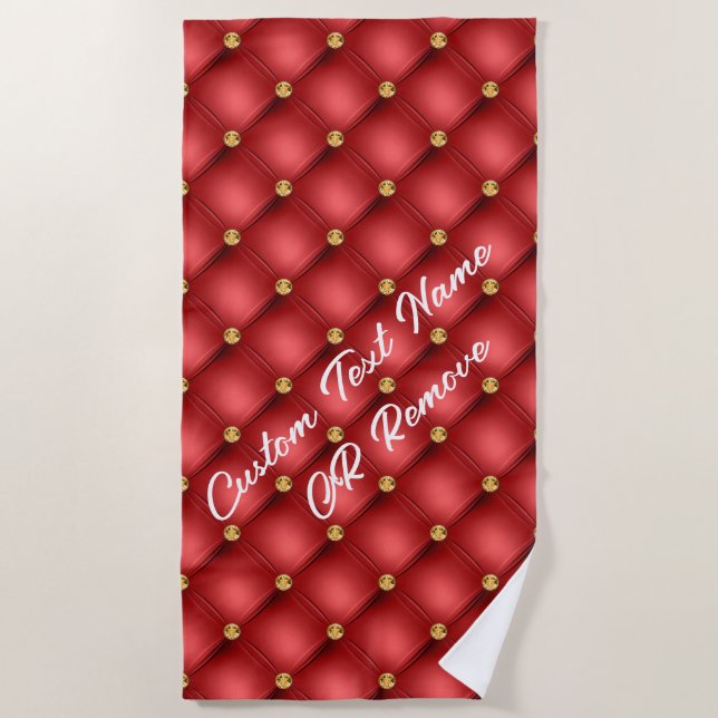 Serviette De Plage Gold Diamond Tufted Texte personnalisé Rouge Beach (Devant)